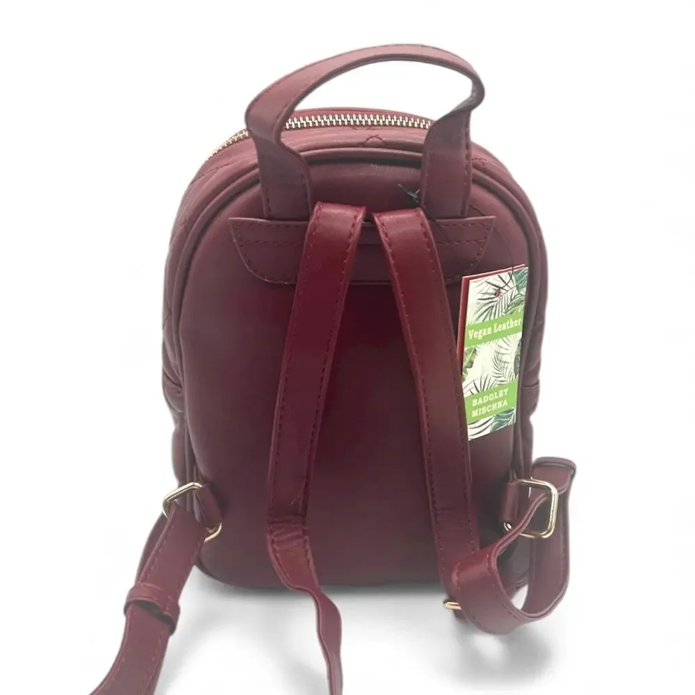 Badgley Mischka Mini Backpack Burgundy Studded Quilted New With Tags